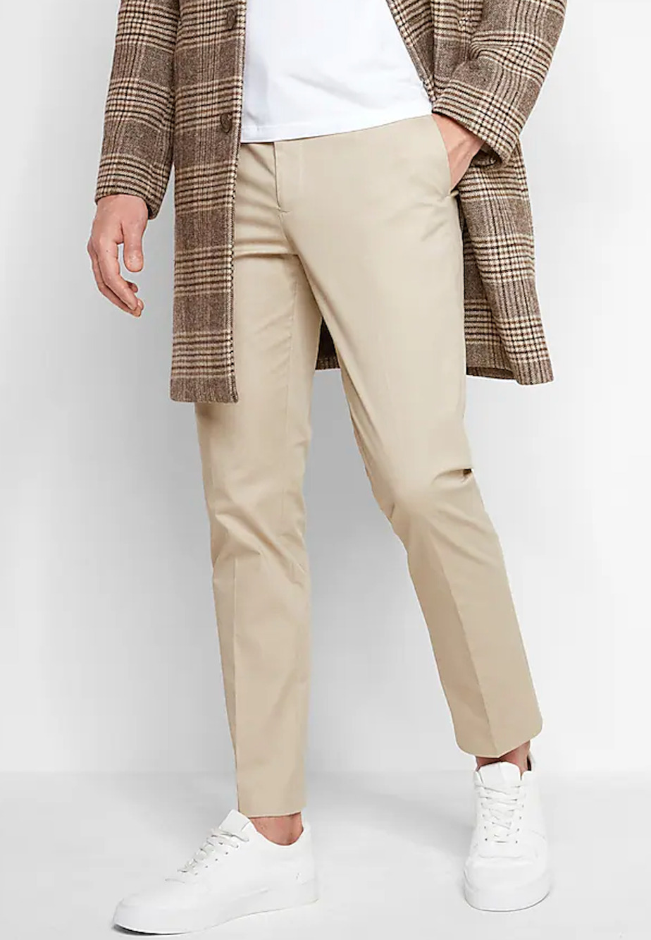 NEW EXPRESS EXTRA SLIM SOLID KHAKI COTTON SLUB SUIT PANTS 28x30 28